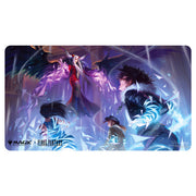 Playmat: Magic the Gathering: Final Fantasy: Temporal Extortion - Rectangular playmat featuring dynamic fantasy artwork with glowing blue and purple tones, depicting two characters engaging.