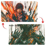 Playmat: Double Sided: Magic the Gathering: Final Fantasy: Clive, Ifrit's Dominant - Double-sided rectangular gaming playmat featuring a vibrant anime-style character with fiery red and orange accents on one.