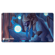 Ultra Pro Stitched Edge Playmat: Magic the Gathering: Commander Series - Tivit, Seller of Secrets - Blue and purple playmat featuring a mystical robed figure holding glowing orbs, with stitched edges and Commander Series.