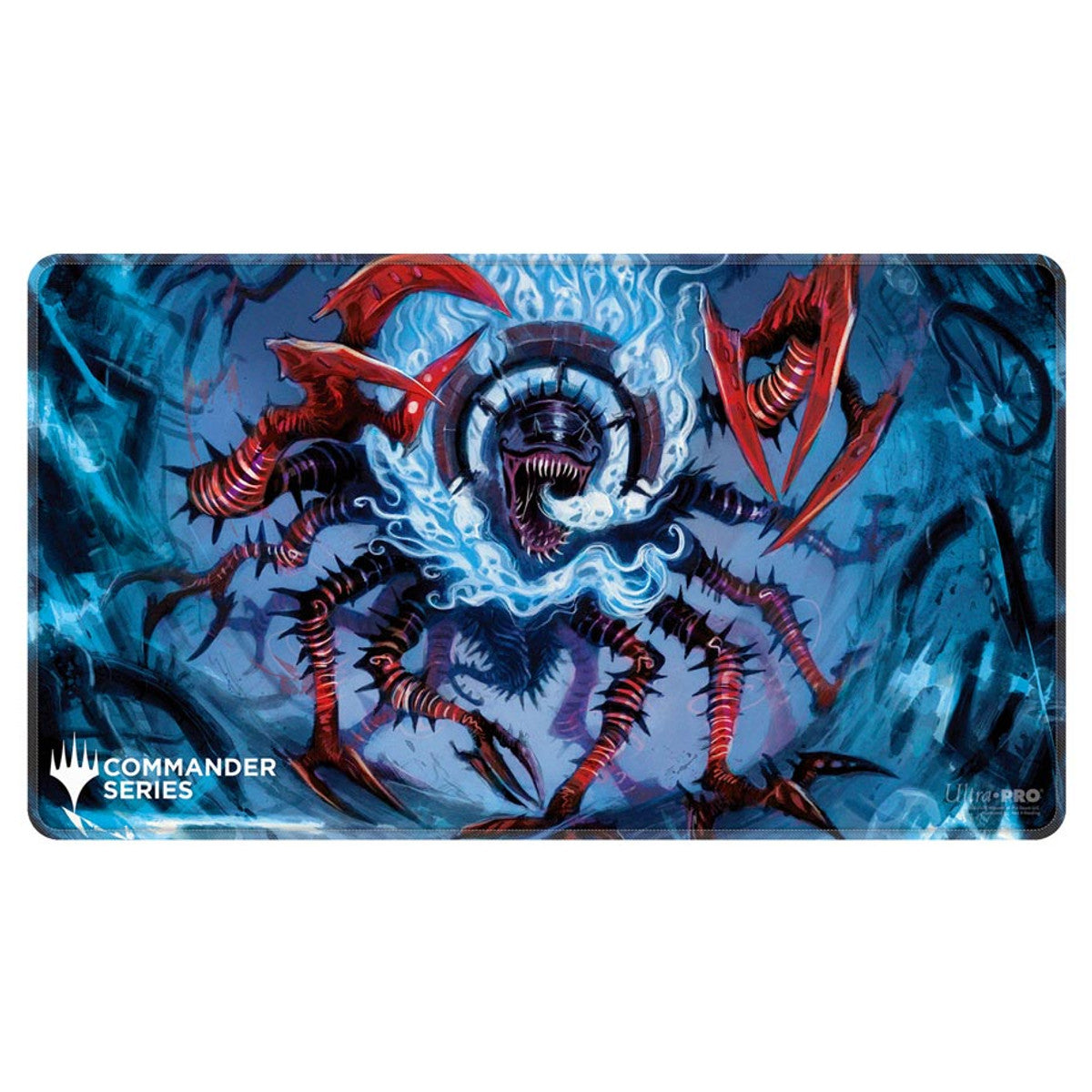 Ultra Pro Stitched Edge Playmat: Magic the Gathering: Commander Series - The Mindskinner - Blue and red playmat with stitched edges featuring a monstrous spider creature from Magic the Gathering Commander Series.
