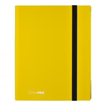 Ultra Pro Eclipse 9-Pocket Pro Binder - Lemon Yellow - Lemon yellow Ultra Pro Eclipse 9-pocket card binder with black elastic strap and Ultra PRO logo.