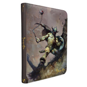 Ultra Pro 9-Pocket Zippered PRO Binder: Frank Frazetta - Warrior with Ball and Chain (PREORDER) - Hardcover card binder with zipper, featuring dark fantasy artwork of a muscular warrior wielding a ball and chain weapon.