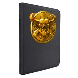 Ultra Pro Zippered PRO 9-Pocket Binder - Doom: Creatures of Hell - Baron (PREORDER) - Black zippered binder with nine pockets, featuring embossed gold skull with horns and circular emblem on front cover.