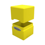 Ultra Pro Satin Cube - Lemon Yellow - Bright lemon yellow satin cube deck box with removable lid and embossed logo plate.