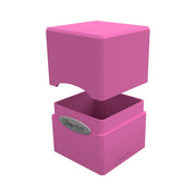 Ultra Pro Satin Cube - Hot Pink - Hot pink satin-finish cube deck box with hinged lid and embossed logo plaque.