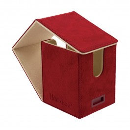 Ultra Pro Alcove Flip Deck Box - Vivid Deluxe Red - Red suede-textured flip deck box with beige interior and cutout thumb slots for easy access.