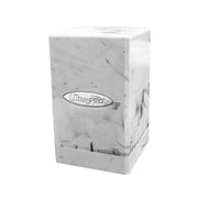 Ultra Pro Satin Tower - Marble White/Black - Rectangular deck box with marble white and black swirling pattern and Ultra Pro logo on front.