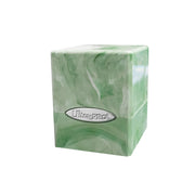 Ultra Pro Satin Cube - Marble Green/White - Glossy cube-shaped deck box with green and white marble swirl pattern and silver Ultra Pro logo plaque.