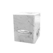 Ultra Pro Satin Cube - Marble White/Black - White marble-patterned rectangular deck box with subtle black veining and Ultra Pro logo on front.