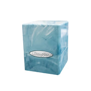 Ultra Pro Satin Cube - Marble Light Blue/White - Light blue and white marble-patterned rectangular deck box with smooth satin finish and Ultra Pro logo plaque.