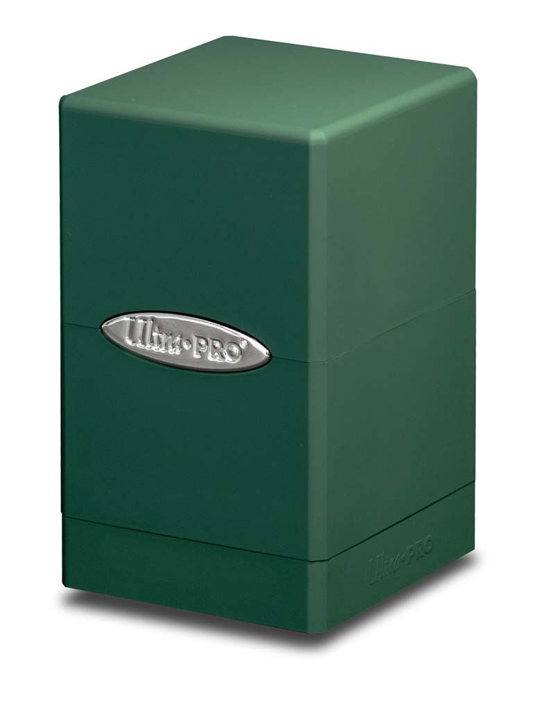 Ultra Pro Satin Tower Deck Box - Green - Green Ultra Pro Satin Tower Deck Box with silver logo plaque on front.