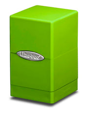 Ultra Pro Satin Tower Deck Box - Lime Green - Lime green rectangular deck box with smooth satin finish and oval silver Ultra Pro logo on the front.