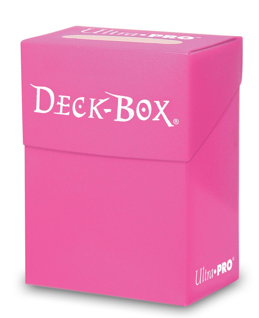 Ultra Pro Poly Deck Box - Bright Pink - Bright pink rectangular plastic deck box with white "Deck-Box" and "Ultra PRO" logos.