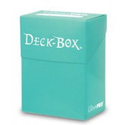 Ultra Pro Poly Deck Box - Aqua - Aqua-colored rectangular plastic deck box with a hinged lid and white "Deck-Box" and "Ultra Pro" logos.
