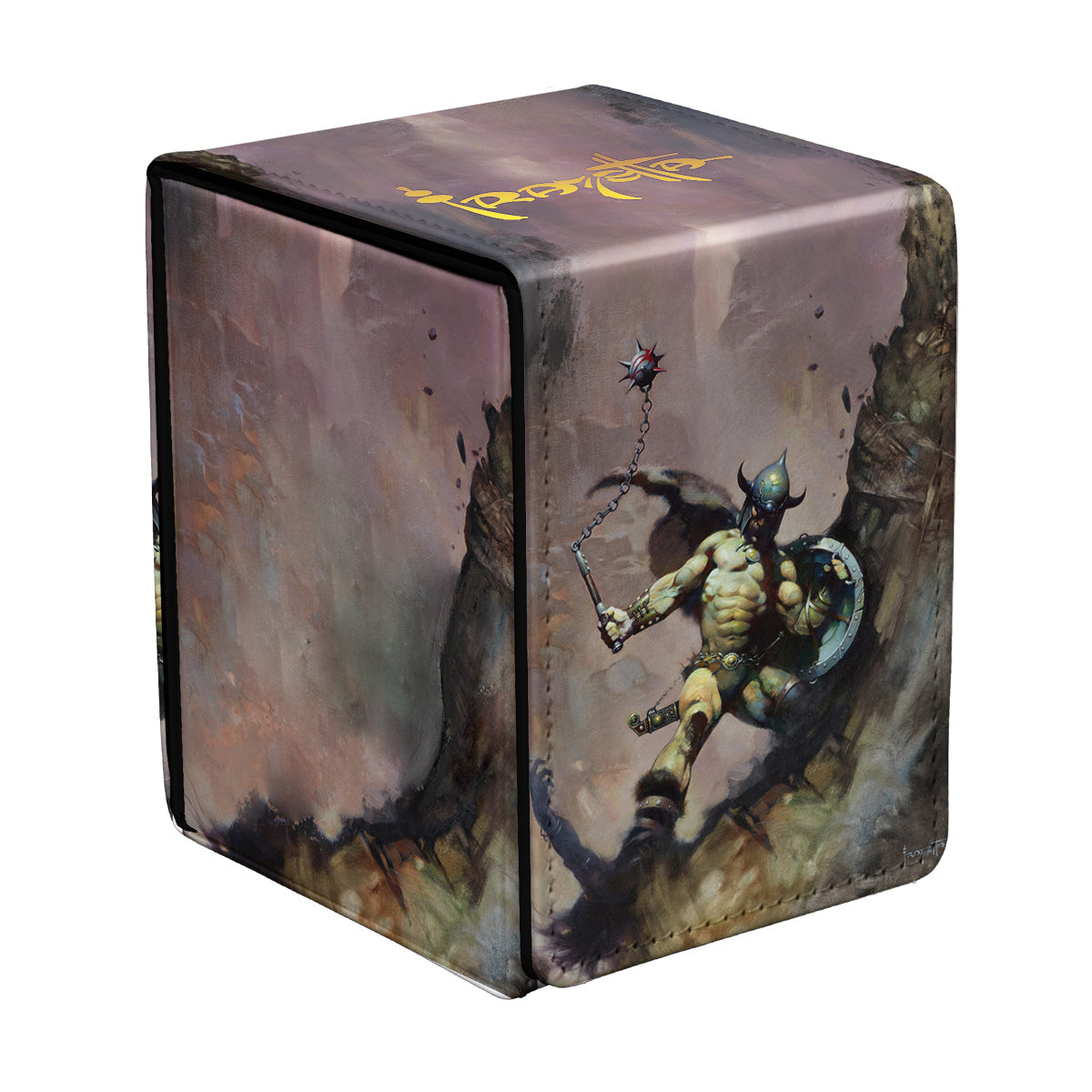 Ultra Pro Alcove Flip: Frank Frazetta - Warrior with Ball and Chain (PREORDER) - Rectangular flip deck box featuring dark fantasy artwork of a muscular warrior with horned helmet, mace, and ball and chain.