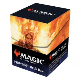 Ultra Pro Deck Box - MTG March of the Machine V2 - The Gathering Ultra Pro Deck Box with fiery character artwork from March of the Machine, black top with Magic logo.