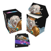 Ultra Pro Deck Box - Magic the Gathering Foundations - Light - Black rectangular card deck box featuring a roaring white lion with a golden helmet and blue jewel, designed for Magic the.