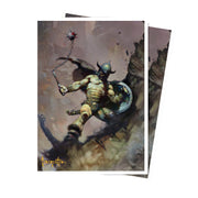 Ultra Pro Apex Sleeves: Frank Frazetta - Warrior with Ball and Chain (PREORDER) - Card sleeves featuring Frank Frazetta artwork of a muscular warrior wielding a spiked ball and chain with a horned helmet.