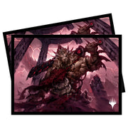 Ultra Pro Sleeves - MTG March of the Machine A - Card sleeves featuring a muscular, armored warrior wielding a large spiked club in a dark, stormy environment with purple.