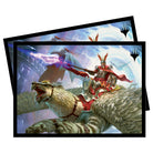 Ultra Pro Sleeves - MTG March of the Machine B - The Gathering card sleeves featuring an armored warrior riding a large saber-toothed tiger with a sword, fantasy art design.