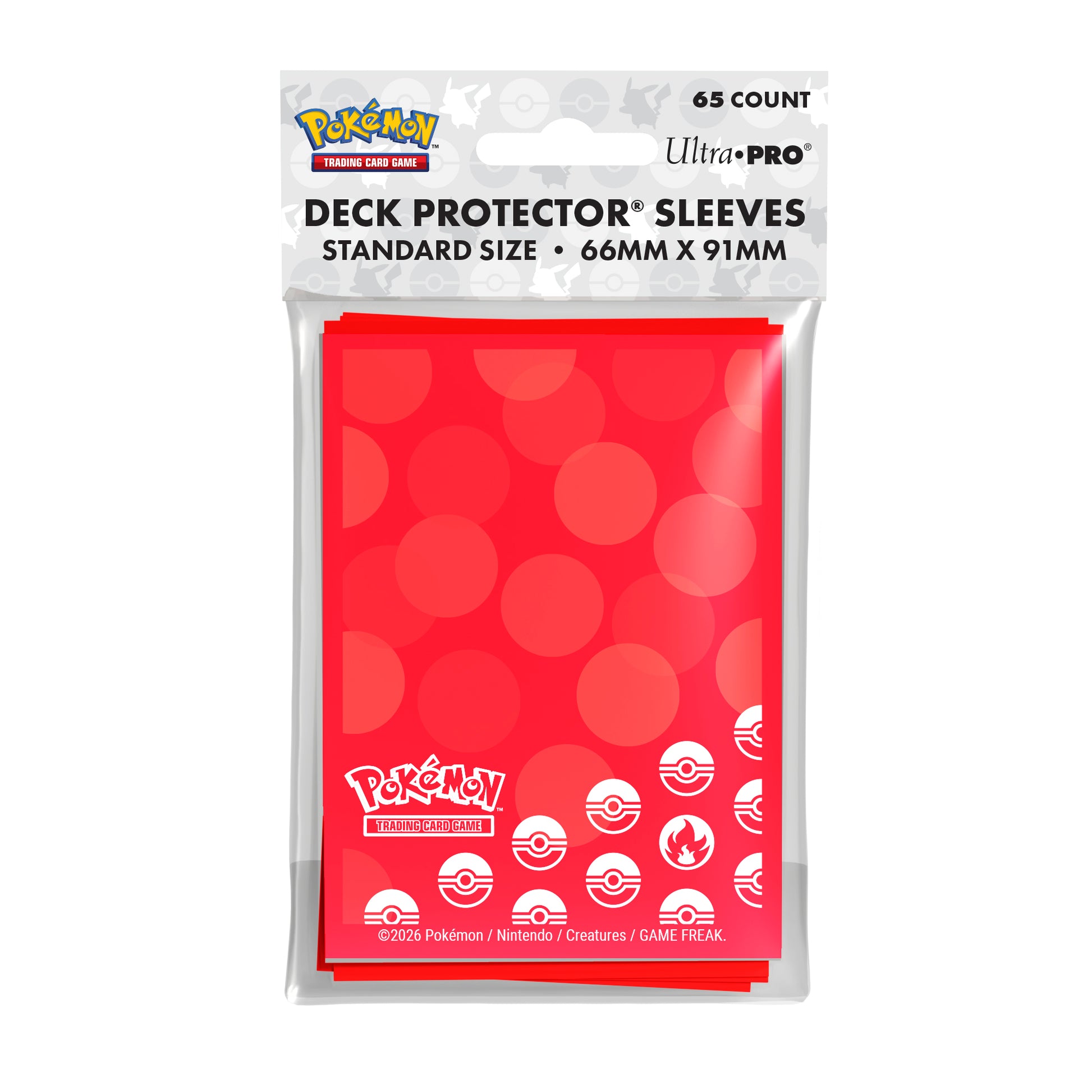 Ultra Pro Pokémon Energy Sleeves - Fire Type (PREORDER) - Red Ultra Pro Pokémon Energy card sleeves with fire-type symbols and white branding, 65-count pack.