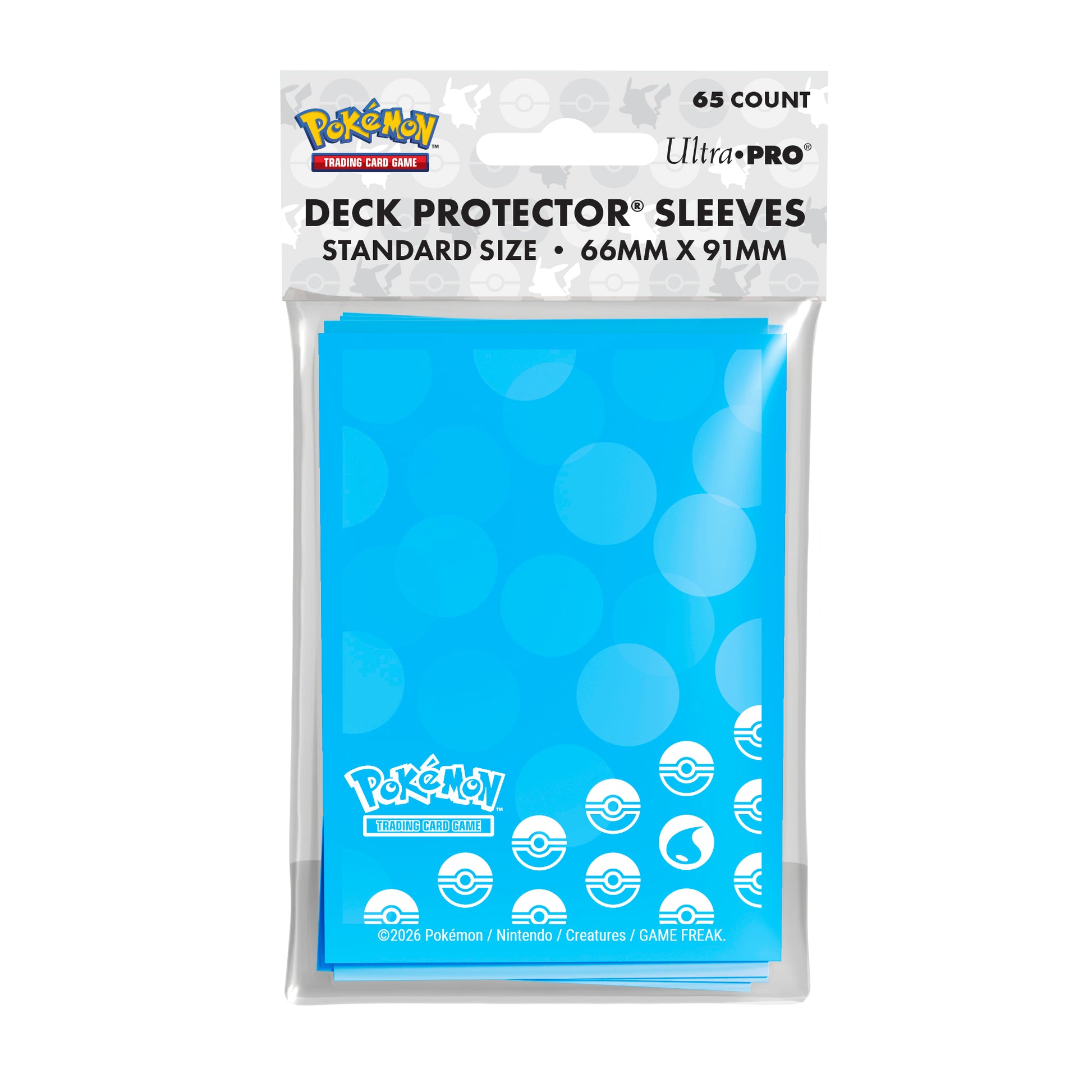 Ultra Pro Pokémon Energy Sleeves - Water Type - Bright blue Ultra Pro Pokémon card sleeves with Water type symbols and white Pokémon logo, standard size.