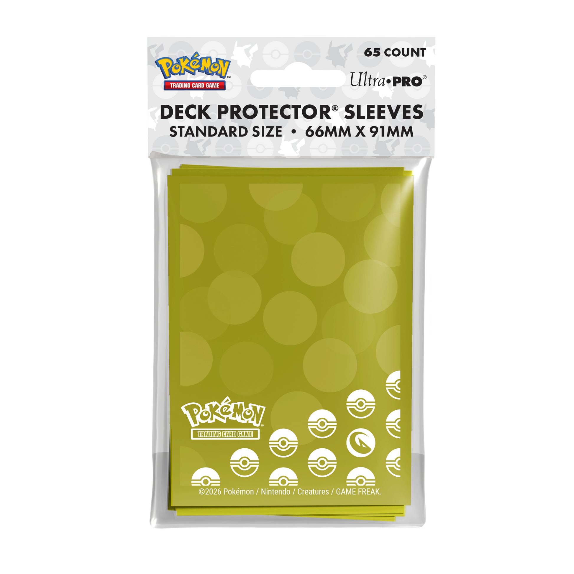 Ultra Pro Pokémon Energy Sleeves - Dragon Type - Gold Dragon-type card sleeves with subtle circular patterns and white Pokémon icons at the bottom.