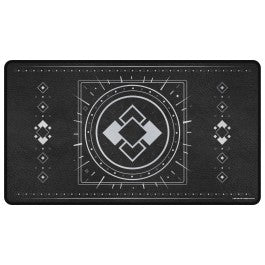 Ultra Pro Leatherette Playmat - Obsidian (PREORDER) - Black rectangular leatherette playmat with white geometric patterns and circular central design.