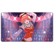 Ultra Pro Hololive Stitched Playmat - Takanashi Kiara - Rectangular gaming playmat featuring vibrant anime character Takanashi Kiara in orange and white, with stage lights and.