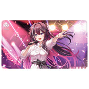 Ultra Pro Hololive Stitched Playmat - AZKi - Rectangular playmat featuring vibrant anime girl with long purple hair, white blouse, and black ribbon on a stage with.