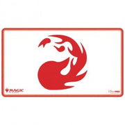 Ultra Pro Stitched Playmat Magic the Gathering Mana 8 Mountain - White rectangular playmat with red stitched edges and a large stylized red flame symbol in the center.