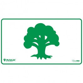 Ultra Pro Stitched Playmat Magic the Gathering Mana 8 Forest - White rectangular playmat with a large green stylized tree icon in the center and a green border.