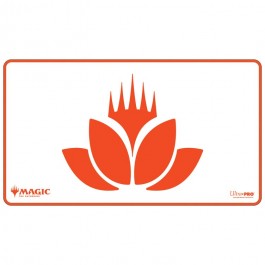 Ultra Pro Stitched Playmat Magic the Gathering Mana 8 Lotus - White playmat with bright orange lotus symbol and Magic the Gathering logos, stitched edges.