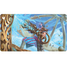 Playmat: Magic the Gathering: Modern Horizons 3: Satya, Aetherflux Genius. Satya blasts a blue energy arm cannon. He wears swash buckler's attire.