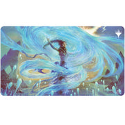 Playmat: Magic the Gathering: Modern Horizons 3: Flare of Denial - Blue and turquoise playmat featuring a swirling magical vortex with a figure casting a spell at the center, designed for.