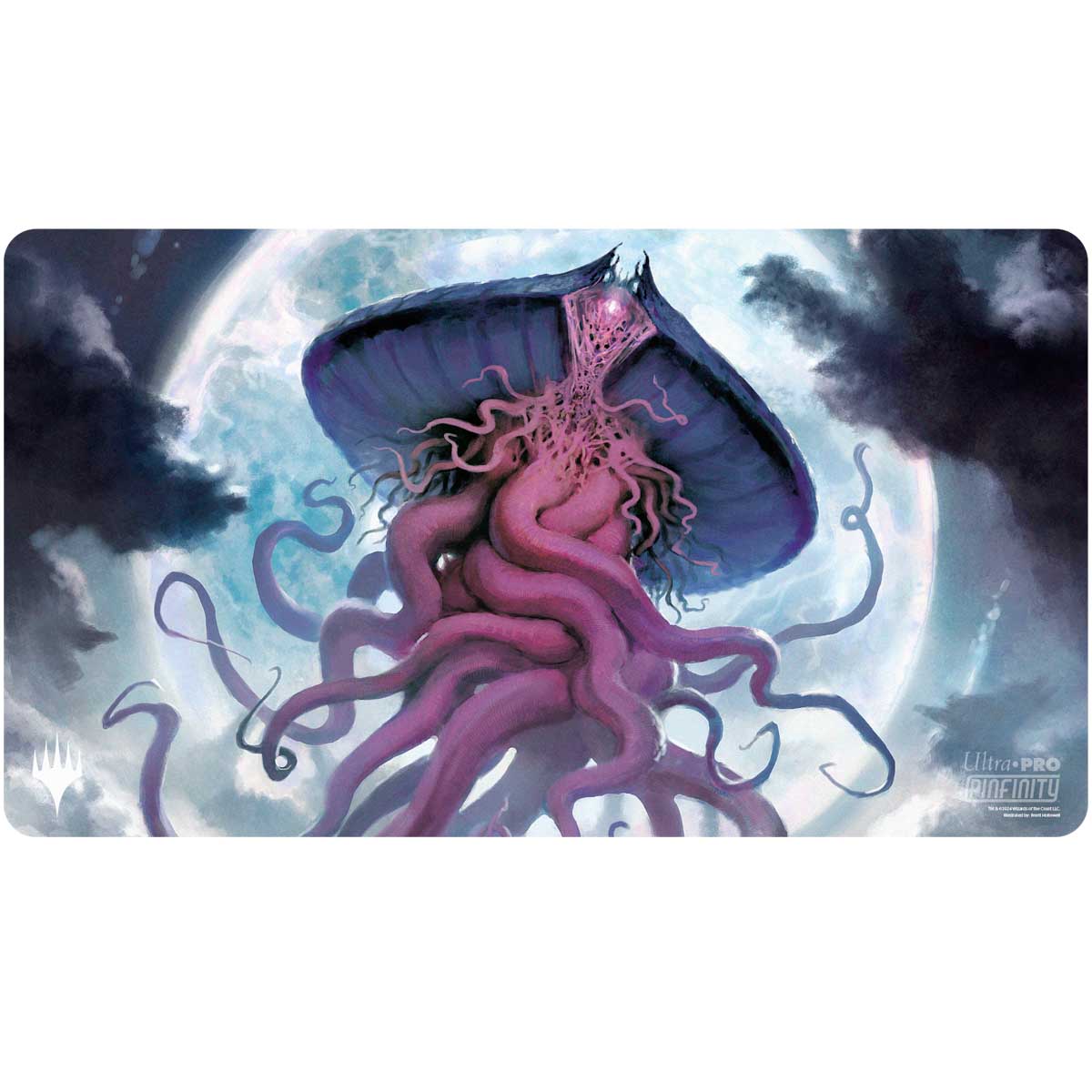 Playmat: Magic the Gathering: Modern Horizons 3: Emrakul, the World Anew - Rectangular playmat featuring a purple, tentacled cosmic creature with a mushroom-like head against a glowing full moon and.