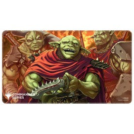 Ultra Pro Stitched Playmat Magic the Gathering Commander Series 6 Krenko - Rectangular Magic the Gathering playmat featuring green goblin characters with red and brown armor, fiery background, and.