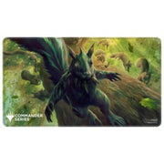 Ultra Pro Stitched Playmat Magic the Gathering Commander Series 6 Chatterfang - Green and brown stitched gaming playmat featuring a dark, wolf-like creature with glowing eyes and swirling forest.