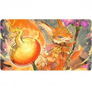 Playmat: Magic the Gathering: Bloomburrow: Hazel of the Rootbloom - Colorful Magic the Gathering playmat featuring fantasy creature Hazel of the Rootbloom holding a glowing orange orb and.