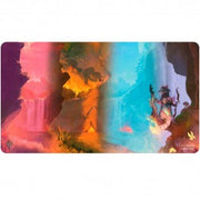 Playmat: Magic the Gathering: Bloomburrow: Mountain (Four Seasons) - Rectangular gaming playmat featuring four seasonal mountain landscapes in vibrant red, orange, blue, and purple tones.