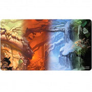 Playmat: Magic the Gathering: Bloomburrow: Forest (Four Seasons) - Rectangular playmat with vibrant split design featuring fiery orange forest on left and icy blue forest with waterfall on.
