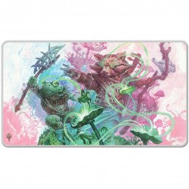Playmat: Magic the Gathering: Bloomburrow: Sylvan Tutor Stitched Edge Standard - Magic the Gathering playmat with intricate fantasy artwork of a green troll holding a staff and casting a spell, vibrant.