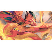 Playmat: Magic the Gathering: Secret Lair: Julie Bell Shivan Dragon - Rectangular playmat featuring a vibrant red and orange dragon with multicolored wings breathing fire against a smoky.