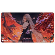 Ultra Pro Foil Playmat - Magic: The Gathering Final Fantasy - Nibelheim Aflame (PREORDER) - Rectangular playmat featuring dark fantasy art with a female figure, fiery red and orange volcanic landscape, and purple.