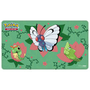 Ultra Pro Pokémon Stitched Playmat - Caterpie Evolutions (PREORDER) - Green playmat with Caterpie, Metapod, and Butterfree Pokémon illustrations on leafy background.