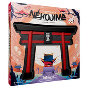 Nekojima: Torii Pack - Black and red Japanese torii gate model kit with a stylized backdrop and Japanese characters on the crossbeam.