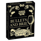 Bullets & Brie (PREORDER) - Black rectangular game box with gold illustrations and text featuring a skull, brie cheese, herbs, and a wine glass, titled.