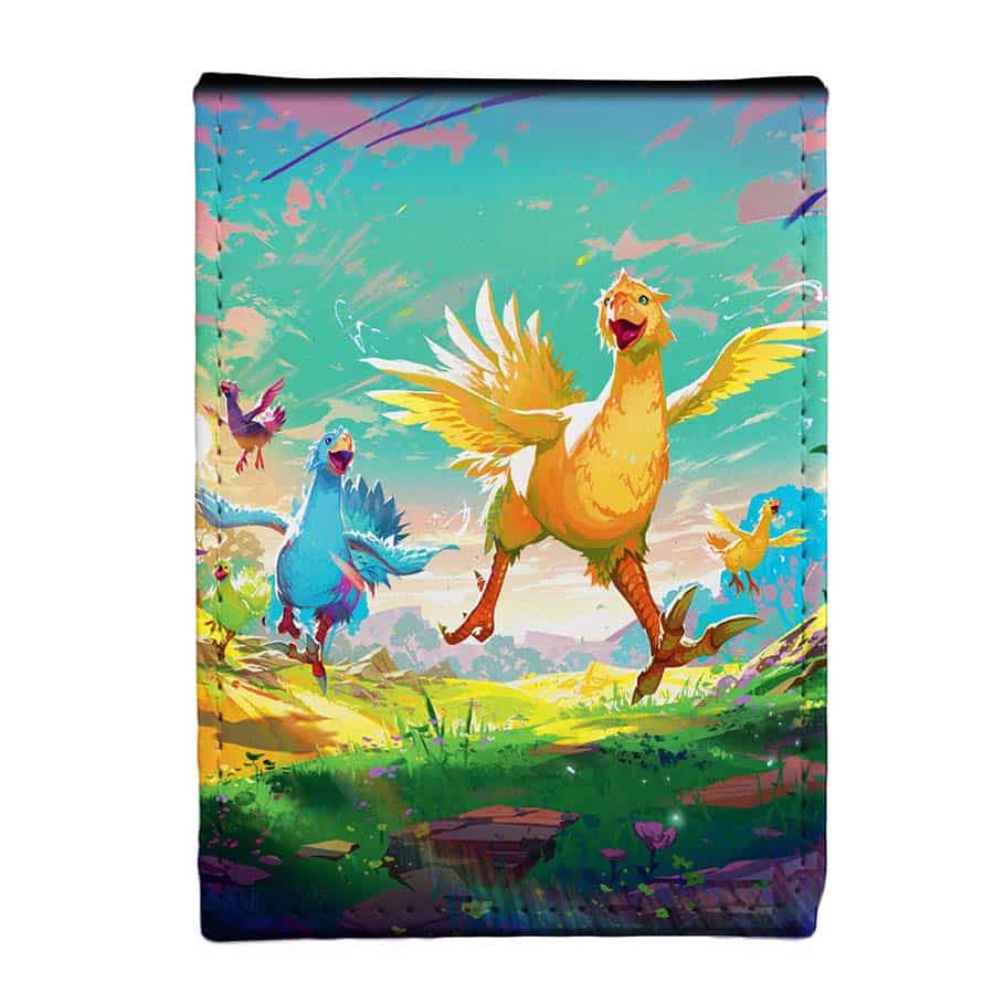 Ultra Pro Alcove Flip Box Magic the Gathering Final Fantasy Chocobo - Colorful card deck box with vibrant Chocobo artwork from Final Fantasy, featuring green, blue, and yellow tones.