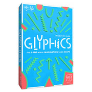 Glyphics - Bright blue rectangular game box with colorful abstract geometric shapes and bold white text reading "Glyphics" on the front.