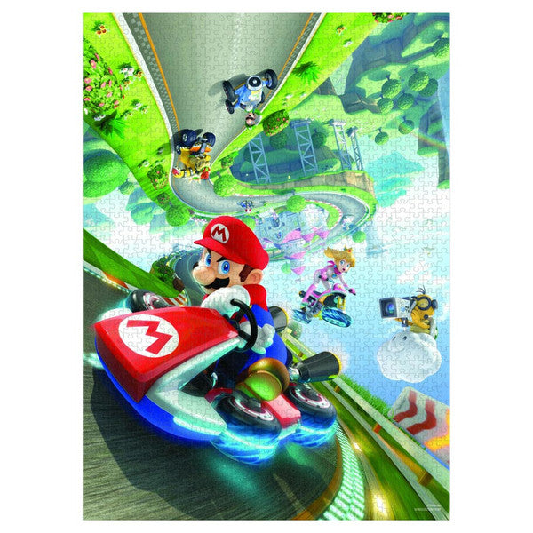 Puzzle: Mario Kart "Anti-Gravity" 1000 pieces - Colorful 1000-piece puzzle featuring Mario Kart characters racing on an anti-gravity track with vibrant greens and blues.